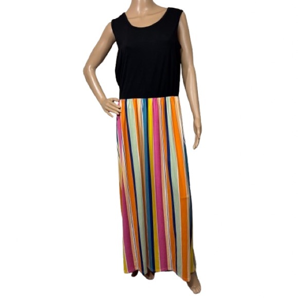 Striped Colorful Jersey Summer Maxi Dress W/ Pockets Size XL - Picture 2 of 5